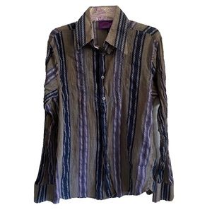 The Jimi Hendrix Experience Purple Label Green and Blue Stripe Button Down